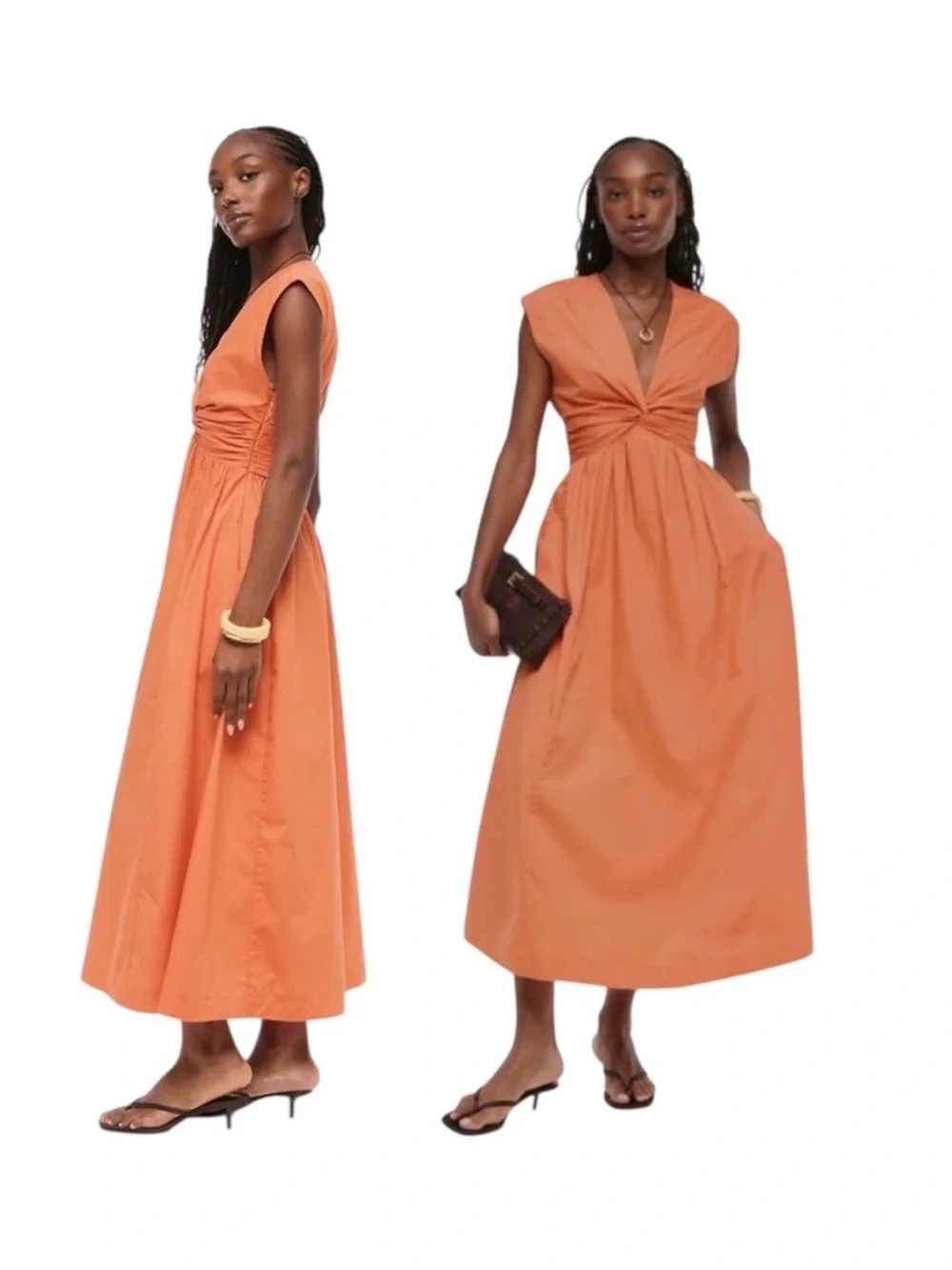 NEW Abercrombie & Fitch Orange Twist-Front Maxi Dress Cotton pockets LP vacation